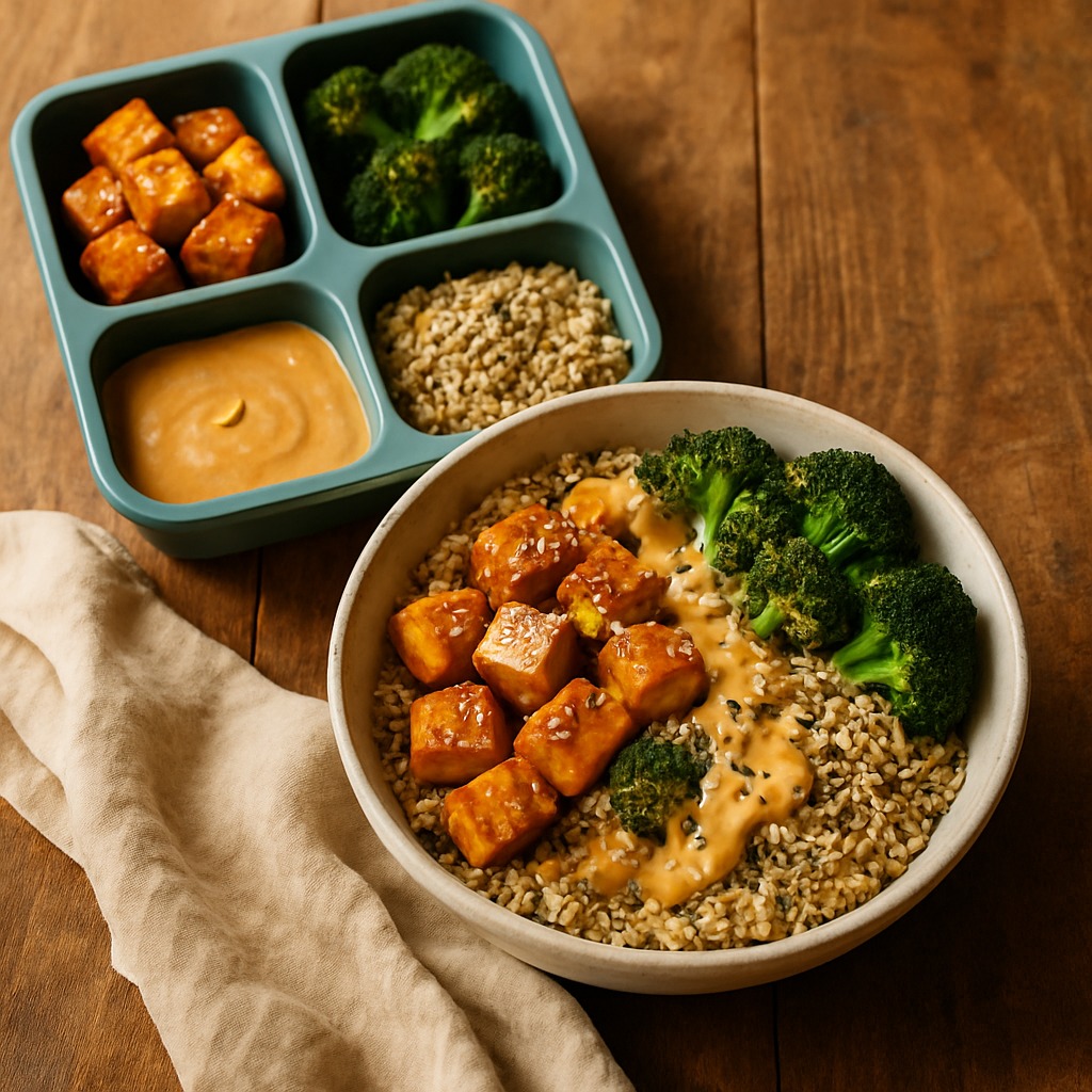 Peanut Tofu Crunch Bowl - a combo from the Food Bricks meal prep system