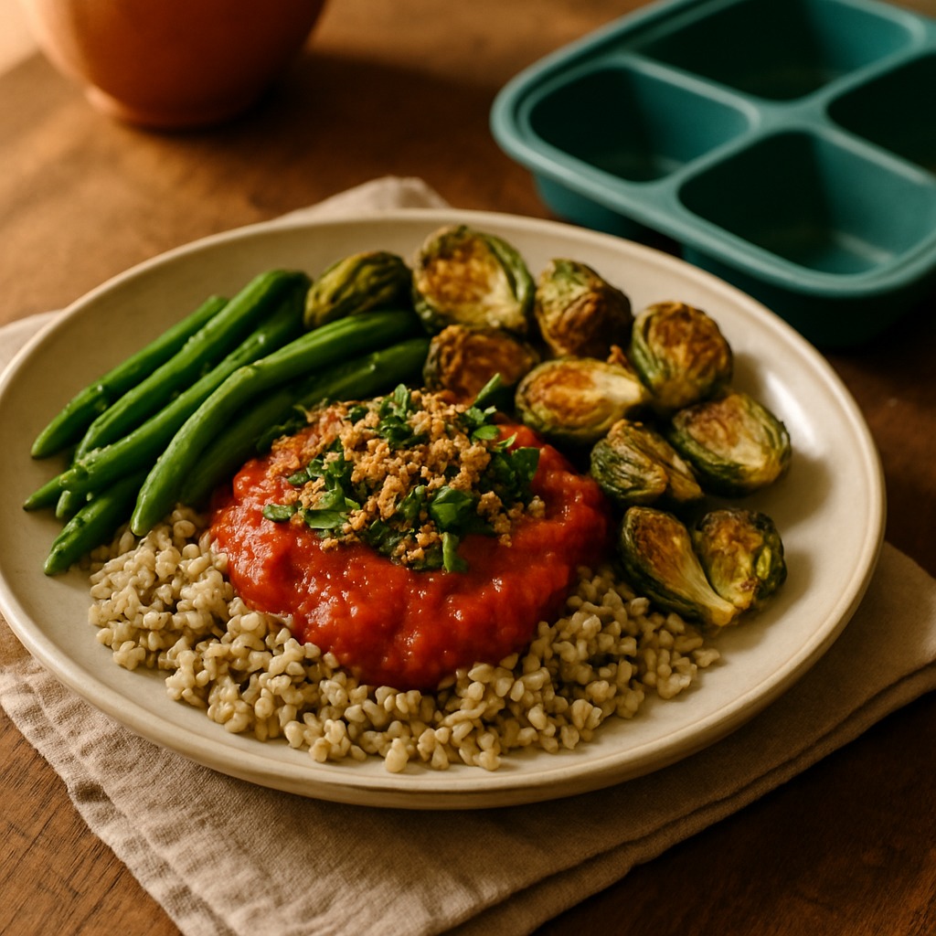 Tomato Basil Grain Plate - a combo from the Food Bricks meal prep system